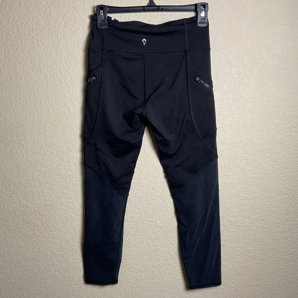 Ivivva By Lululemon Girls 14 Black Hyper Track Crop Leggings Mesh Legs W/Pockets - Picture 5 of 6